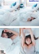 A woman laying in bed under a white blanket.